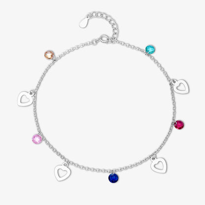 925 Sterling Silver Touchy Heart Silver Anklet