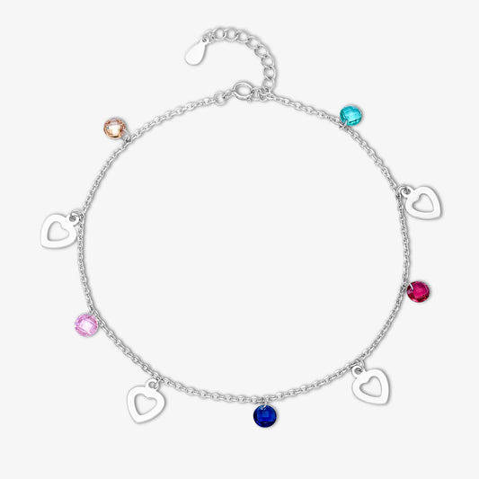 925 Sterling Silver Touchy Heart Silver Anklet