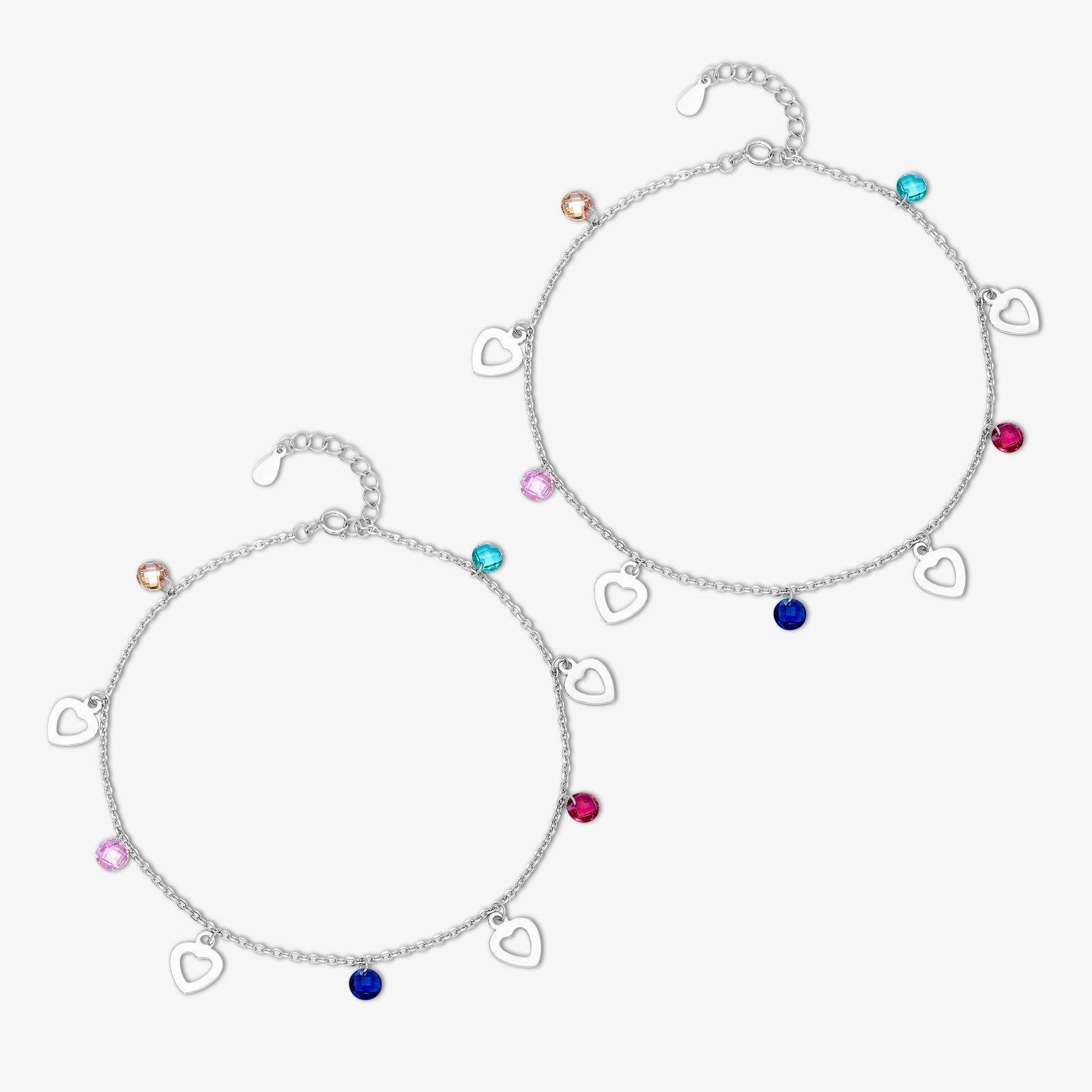 925 Sterling Silver Touchy Heart Silver Anklet