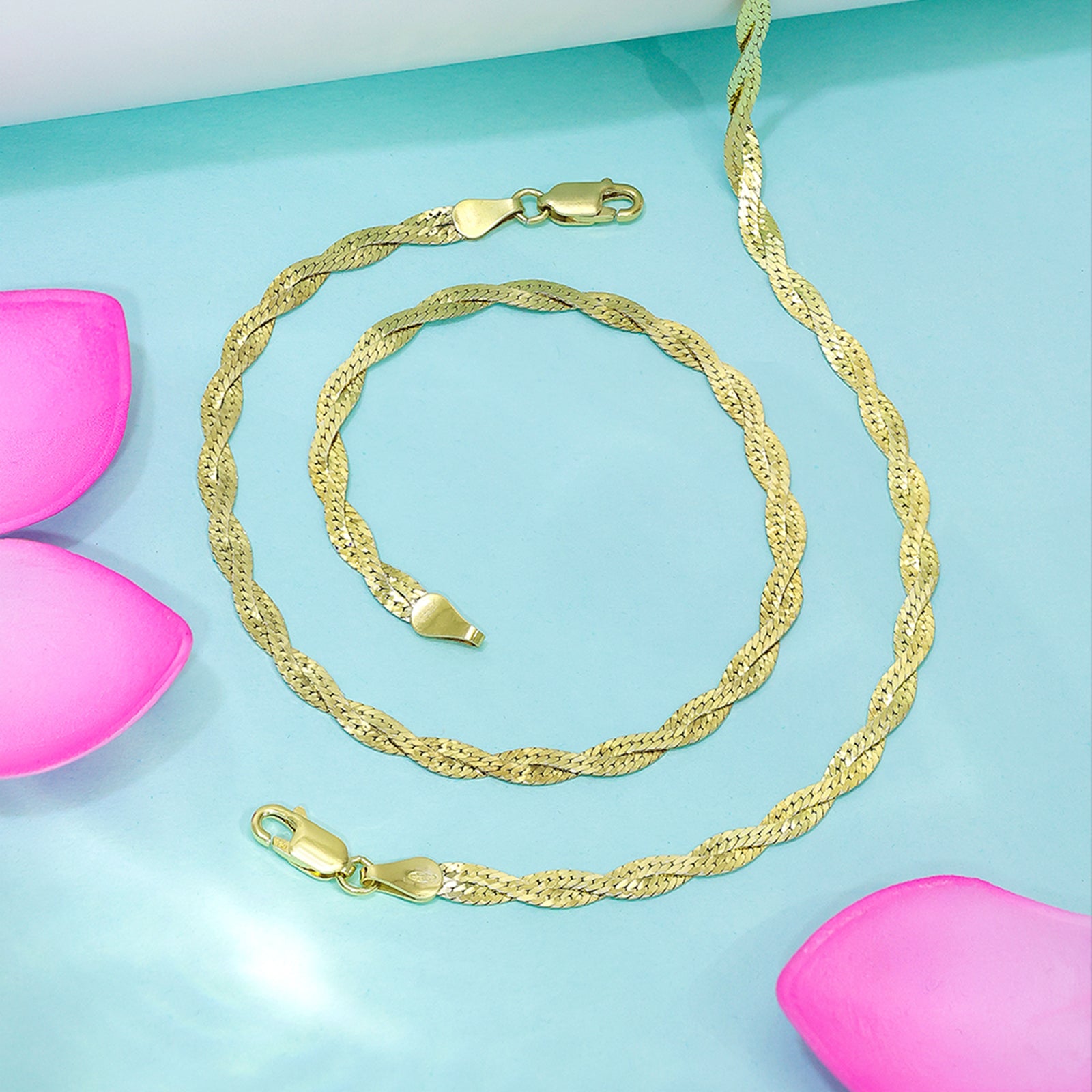 Gold Plated Twisted Silver Snake Chain Anklet - Tweov Jewels