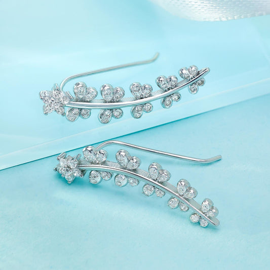 Pure 925 Sterling Silver White Butterfly Cuff Earrings