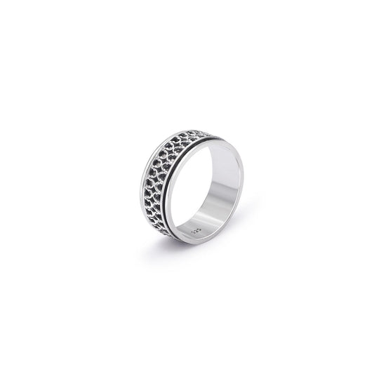 Oxidized Fretwork Band Silver Ring