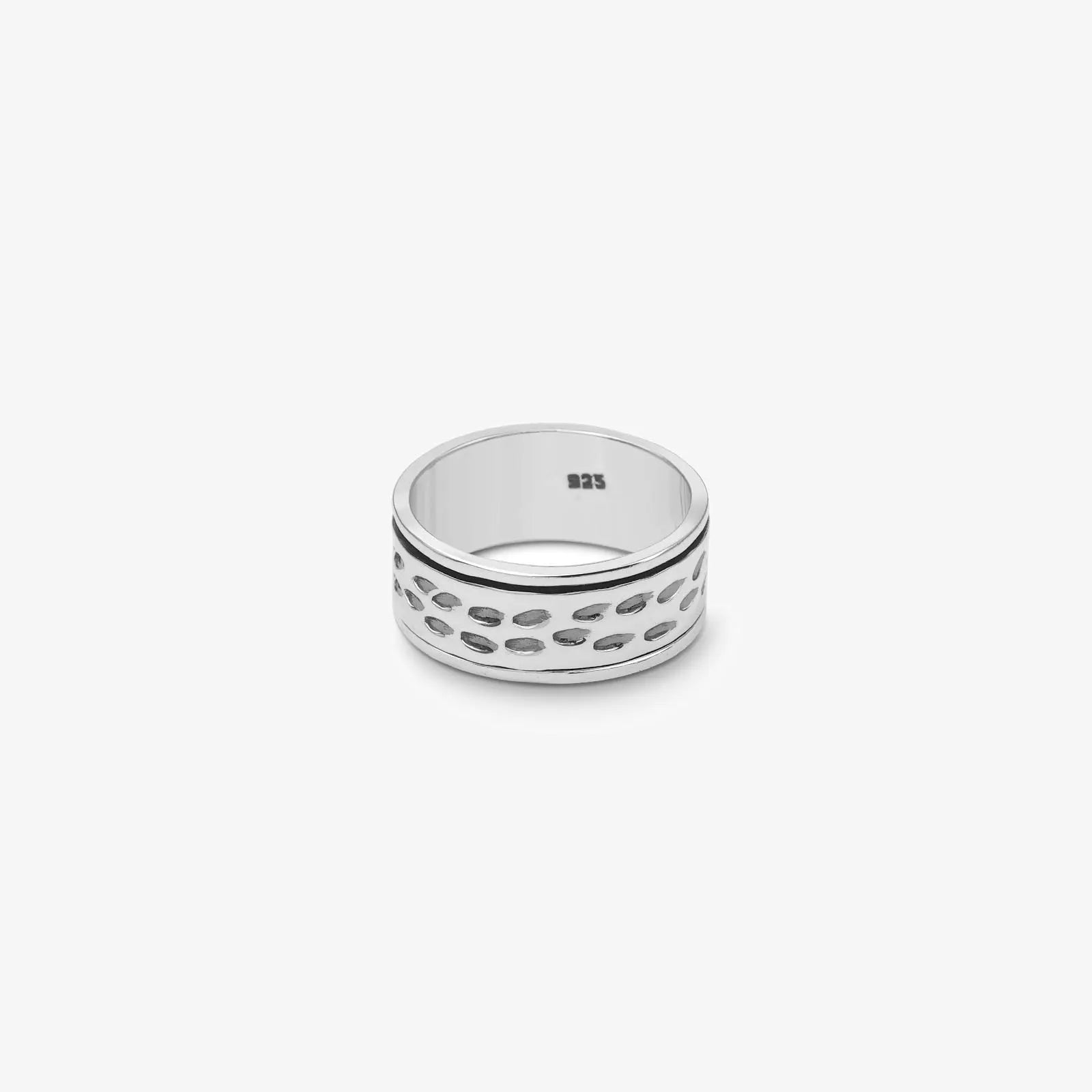 Black Stripes Carved Silver Band Ring