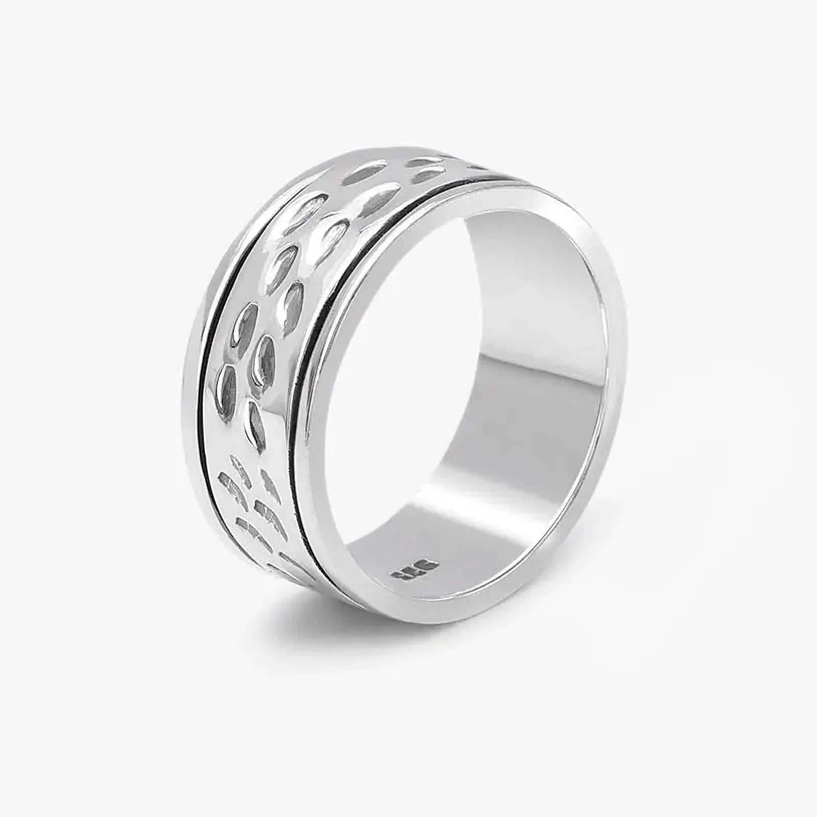 Black Stripes Carved Silver Band Ring
