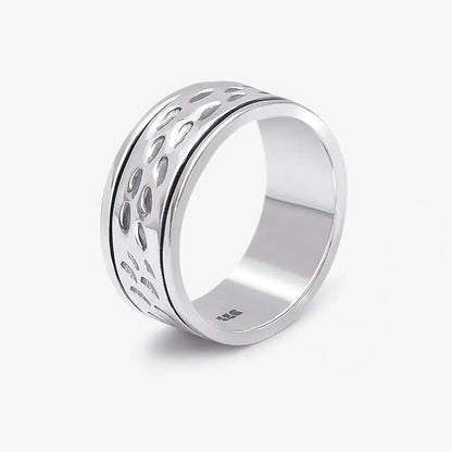 Black Stripes Carved Silver Band Ring
