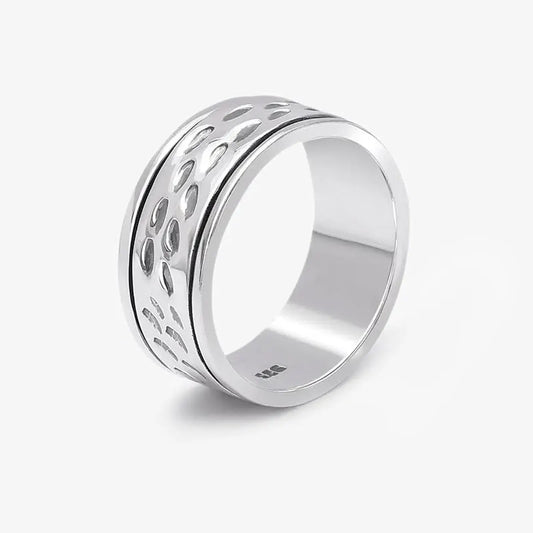 Black Stripes Carved Silver Band Ring