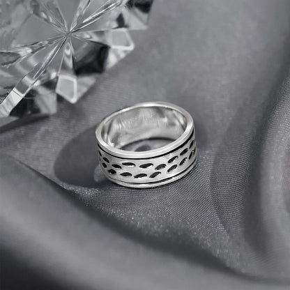 Black Stripes Carved Silver Band Ring