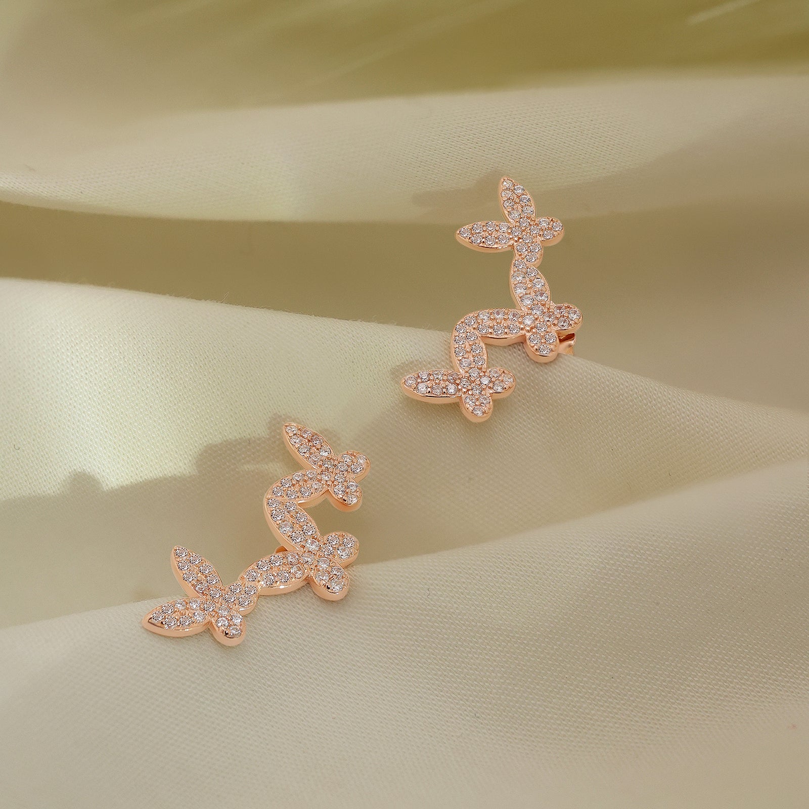 Rose Gold Butterfly Design Silver Earrings for Women