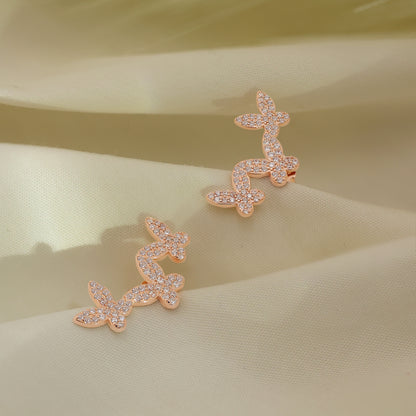 Rose Gold Butterfly Design Silver Earrings for Women