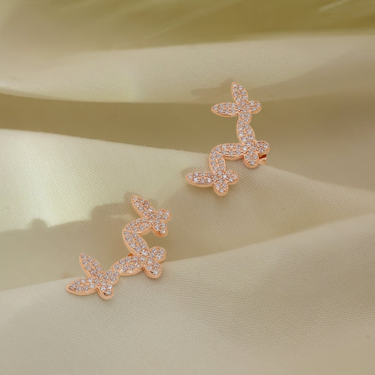 Rose Gold Butterfly Design Silver Earrings for Women