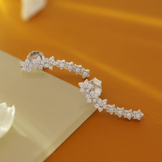 Silver Floral Star Ear Cuffs for Women