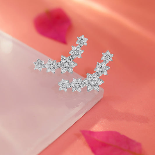 Floral Design Silver Cuff Earrings for Women