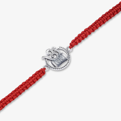 Oxidized Silver Circular Om Damru Rakhi for Brother