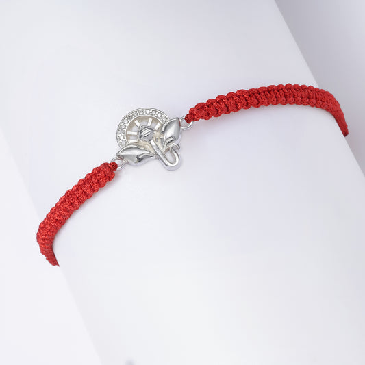 Ganesha CZ Silver Rakhi for Brother