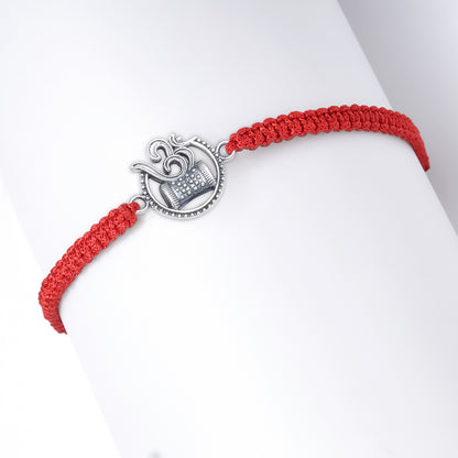 Oxidized Silver Circular Om Damru Rakhi for Brother