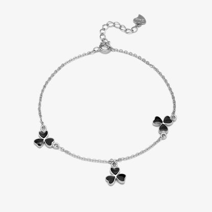925 Sterling Silver Black Clover Leaf Bracelet