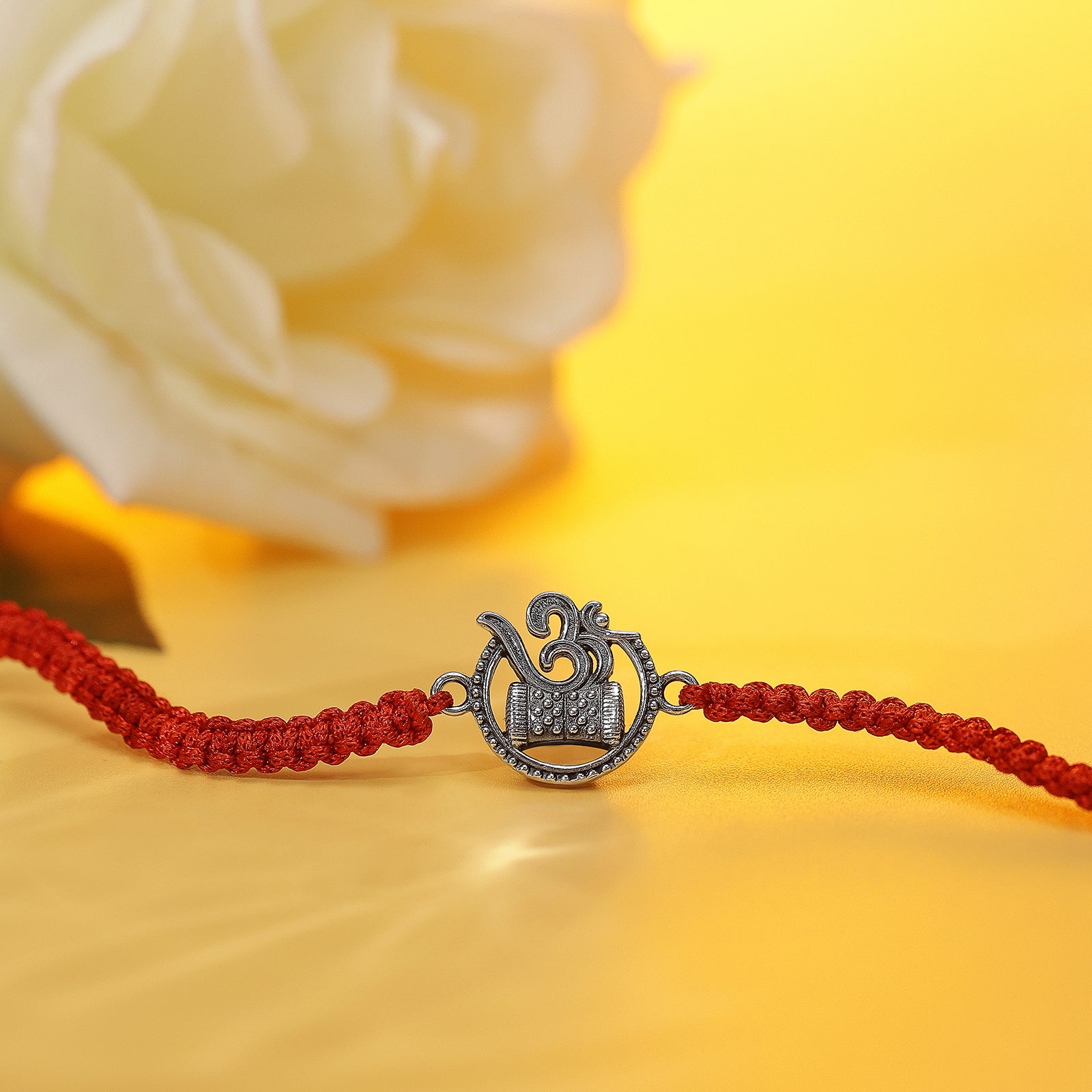 Oxidized Silver Circular Om Damru Rakhi for Brother