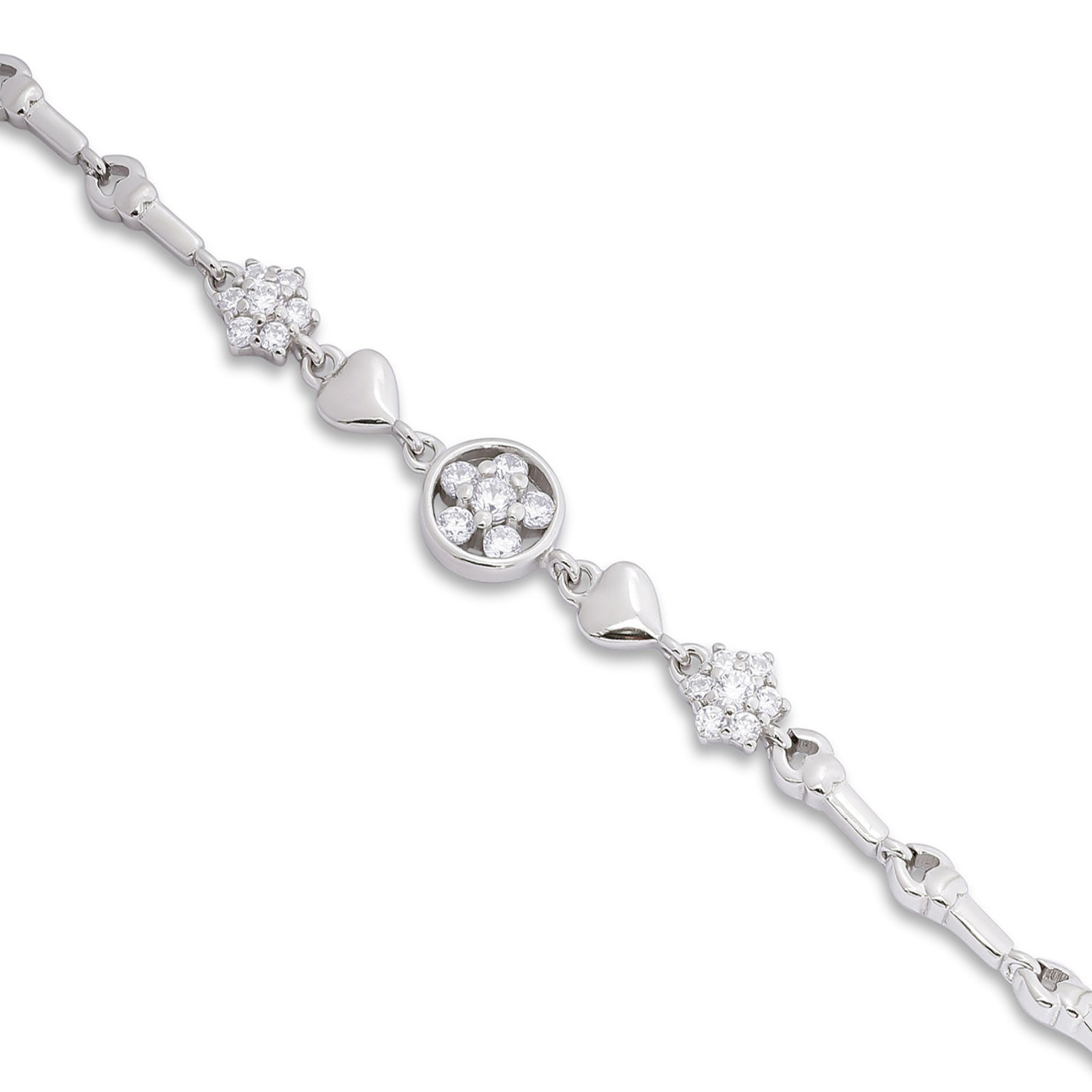 Silver Floral Shape Heart Chain Bracelet - Tweov Jewels