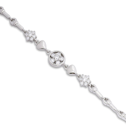 Silver Floral Shape Heart Chain Bracelet - Tweov Jewels