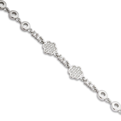 Pure 925 Sterling Silver CZ Floral Chain Bracelet for Women