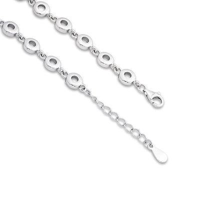 Pure 925 Sterling Silver CZ Floral Chain Bracelet for Women