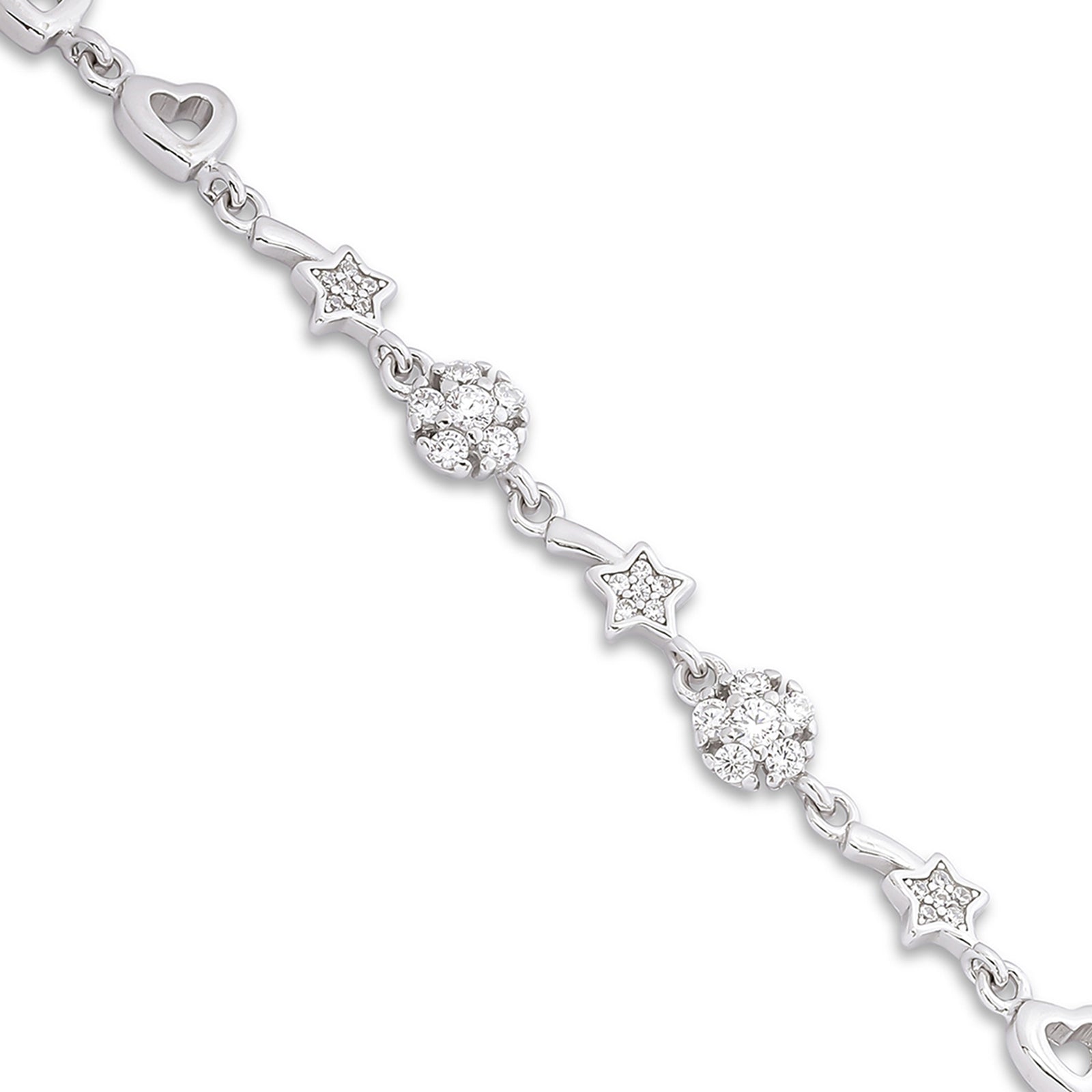 925 Sterling Silver CZ Floral Shaped Heart Bracelet for Women