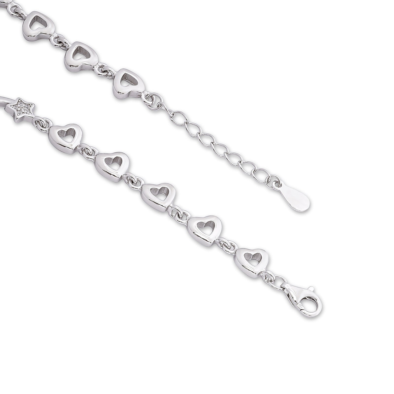 925 Sterling Silver CZ Floral Shaped Heart Bracelet for Women