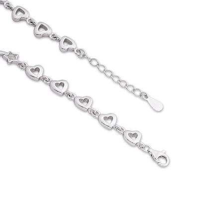 925 Sterling Silver CZ Floral Shaped Heart Bracelet for Women