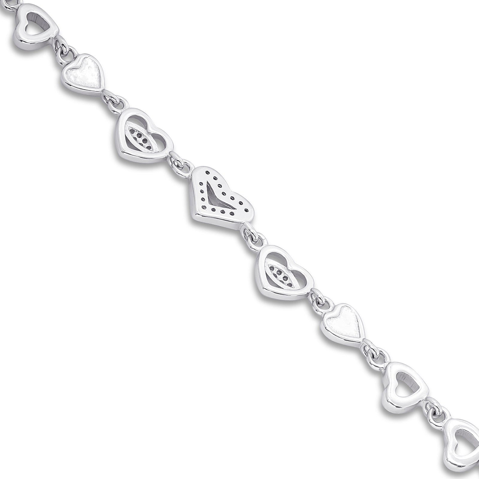 925 Sterling Silver CZ Trendy Heart Bracelet for Women