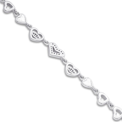 925 Sterling Silver CZ Trendy Heart Bracelet for Women