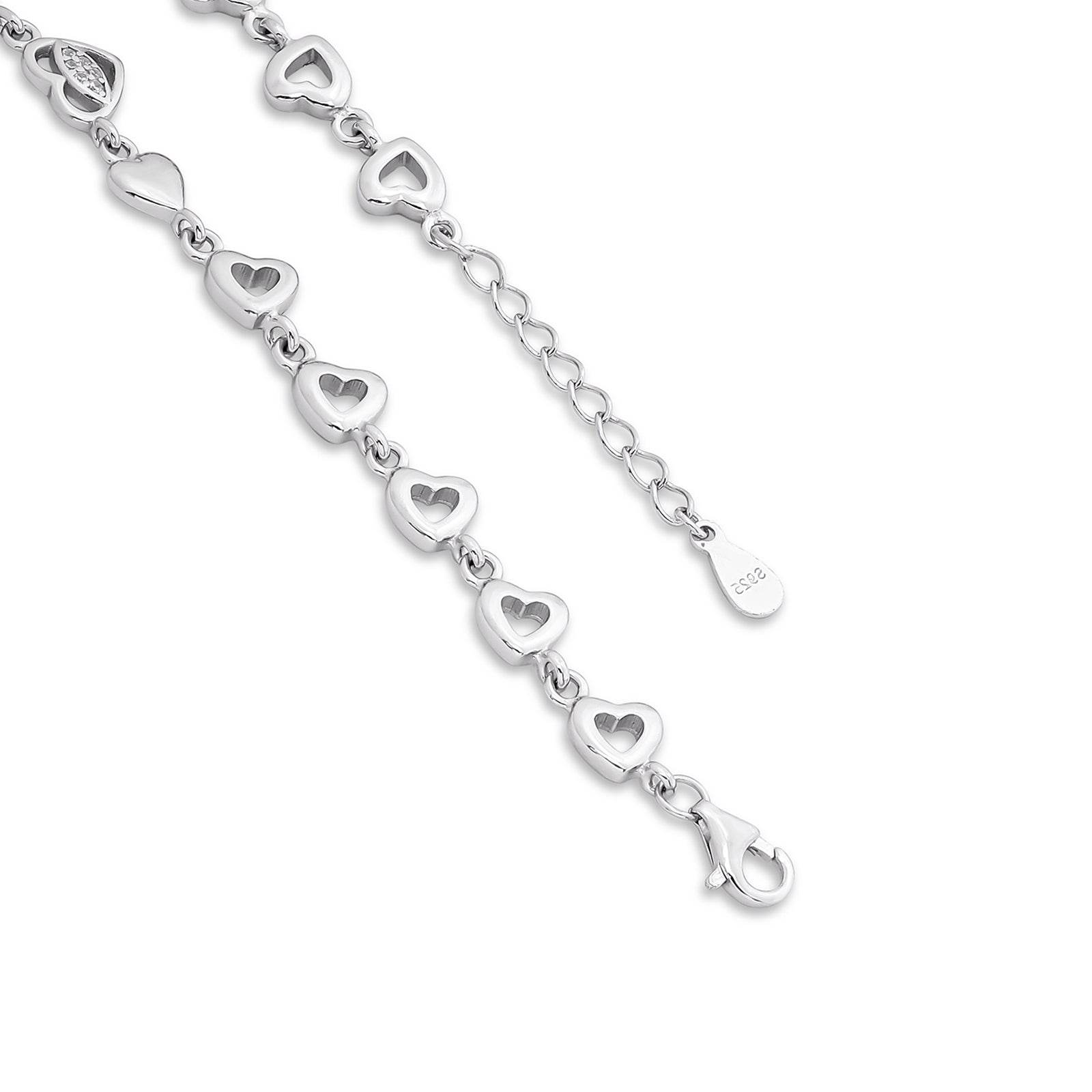 925 Sterling Silver CZ Trendy Heart Bracelet for Women