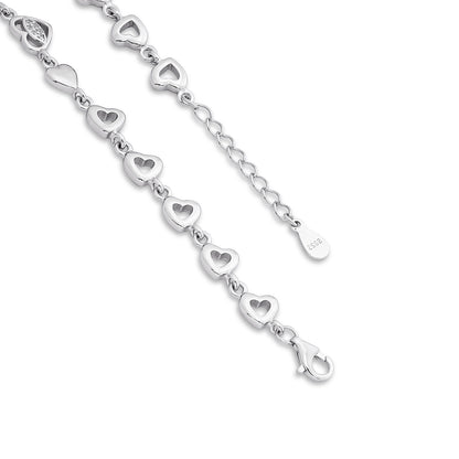 925 Sterling Silver CZ Trendy Heart Bracelet for Women