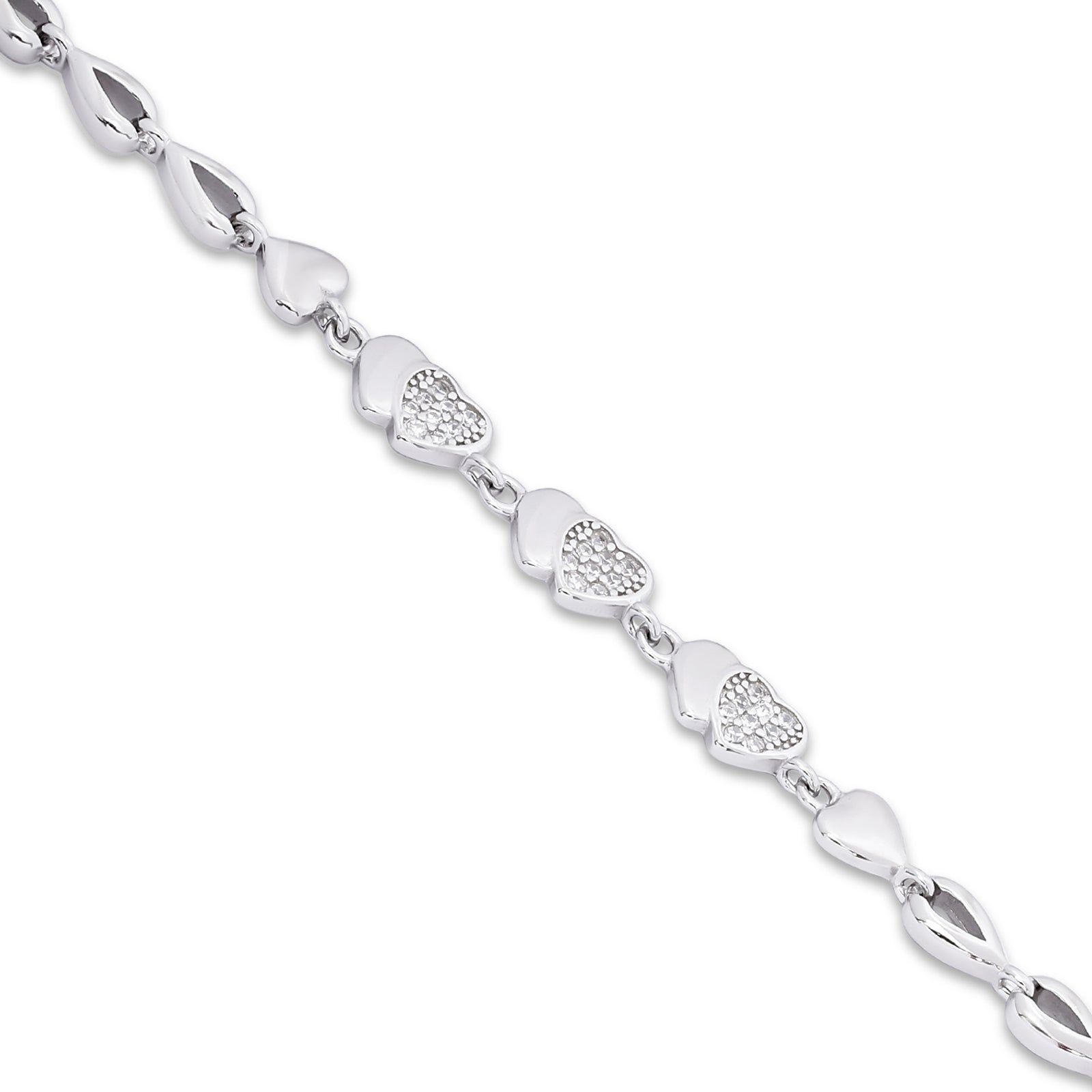925 Sterling Silver CZ Designer Heart Bracelet for Women