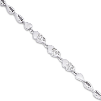 925 Sterling Silver CZ Designer Heart Bracelet for Women