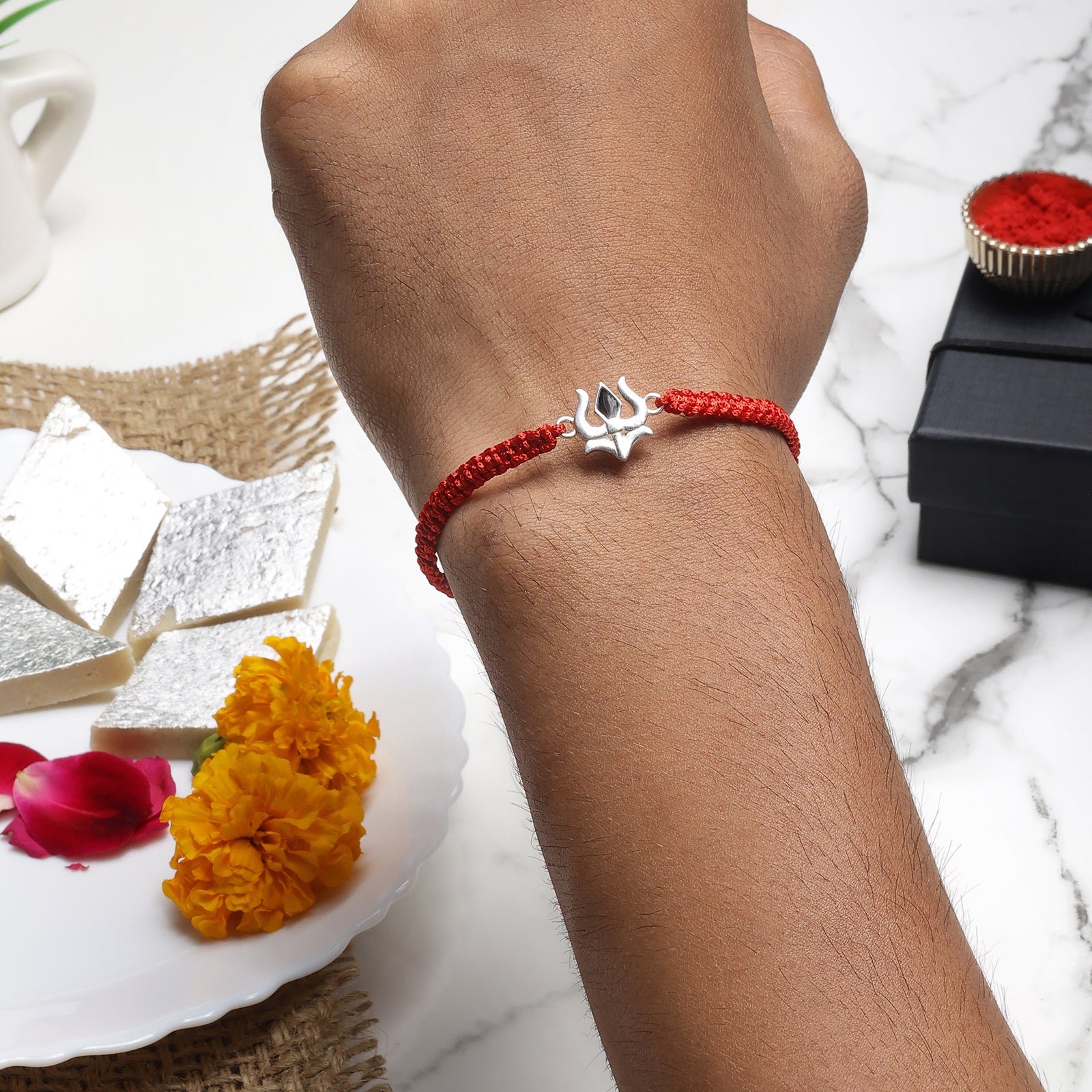 Simple Trishul Silver Rakhi for Brother