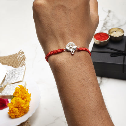 Ganesha CZ Silver Rakhi for Brother