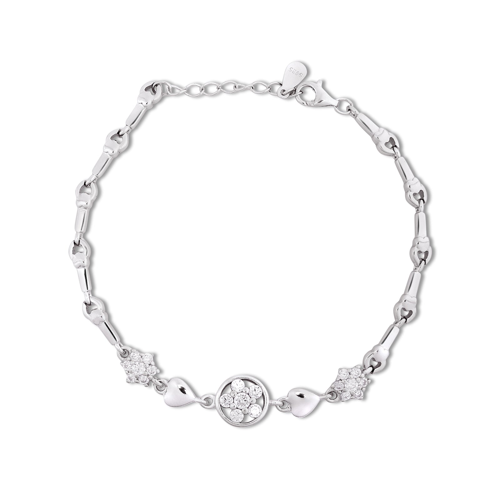Silver Floral Shape Heart Chain Bracelet - Tweov Jewels