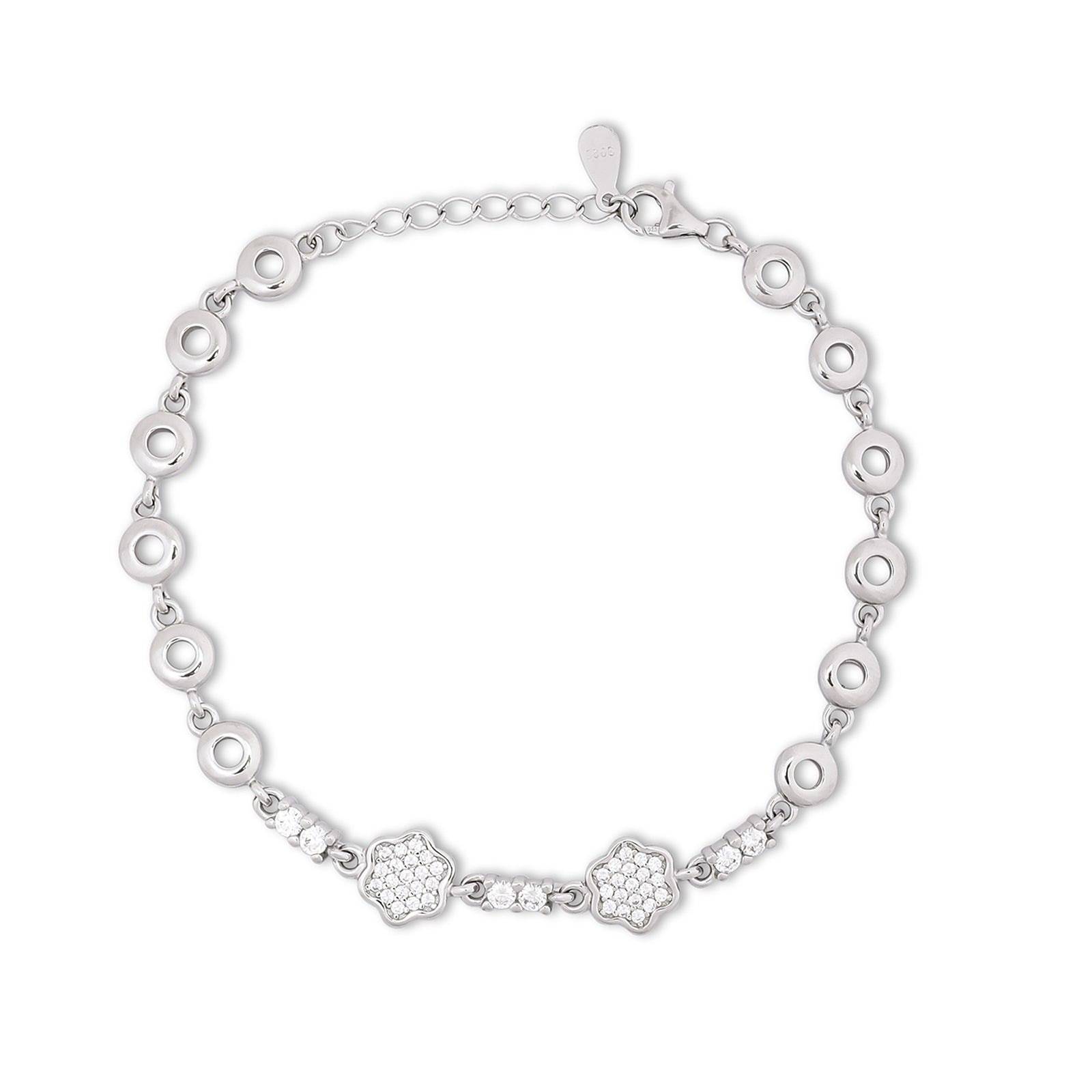 Pure 925 Sterling Silver CZ Floral Chain Bracelet for Women
