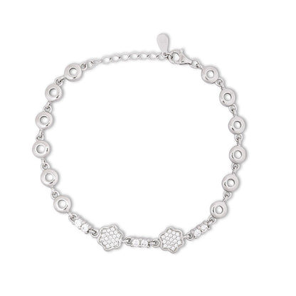 Pure 925 Sterling Silver CZ Floral Chain Bracelet for Women