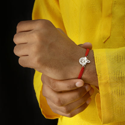 Ganesha CZ Silver Rakhi for Brother