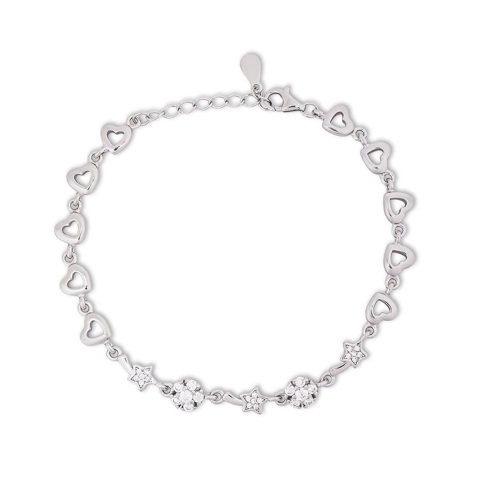 925 Sterling Silver CZ Floral Shaped Heart Bracelet for Women