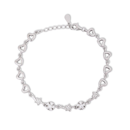 925 Sterling Silver CZ Floral Shaped Heart Bracelet for Women