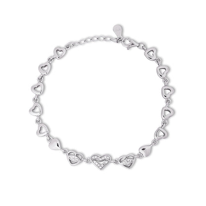 925 Sterling Silver CZ Trendy Heart Bracelet for Women