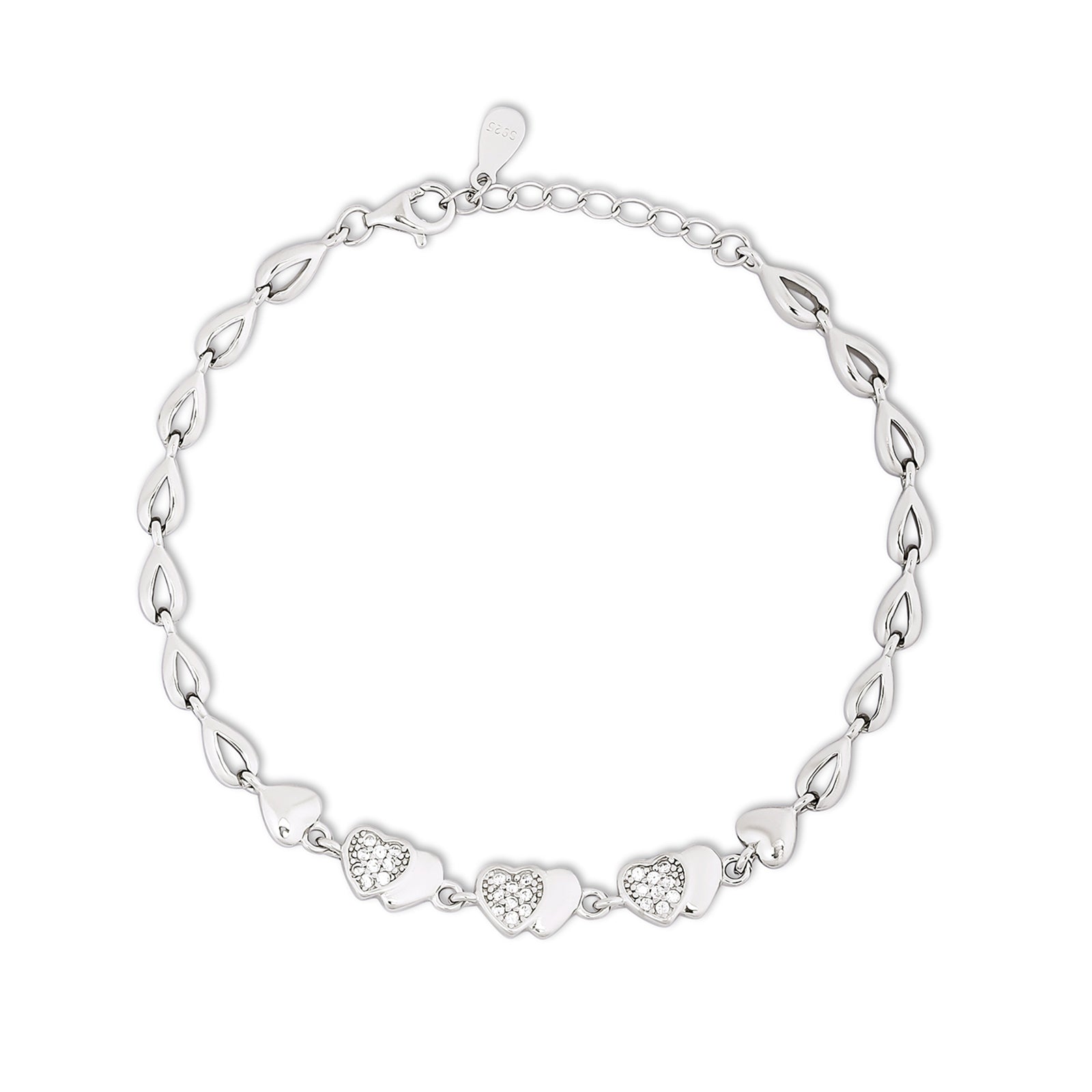 925 Sterling Silver CZ Designer Heart Bracelet for Women