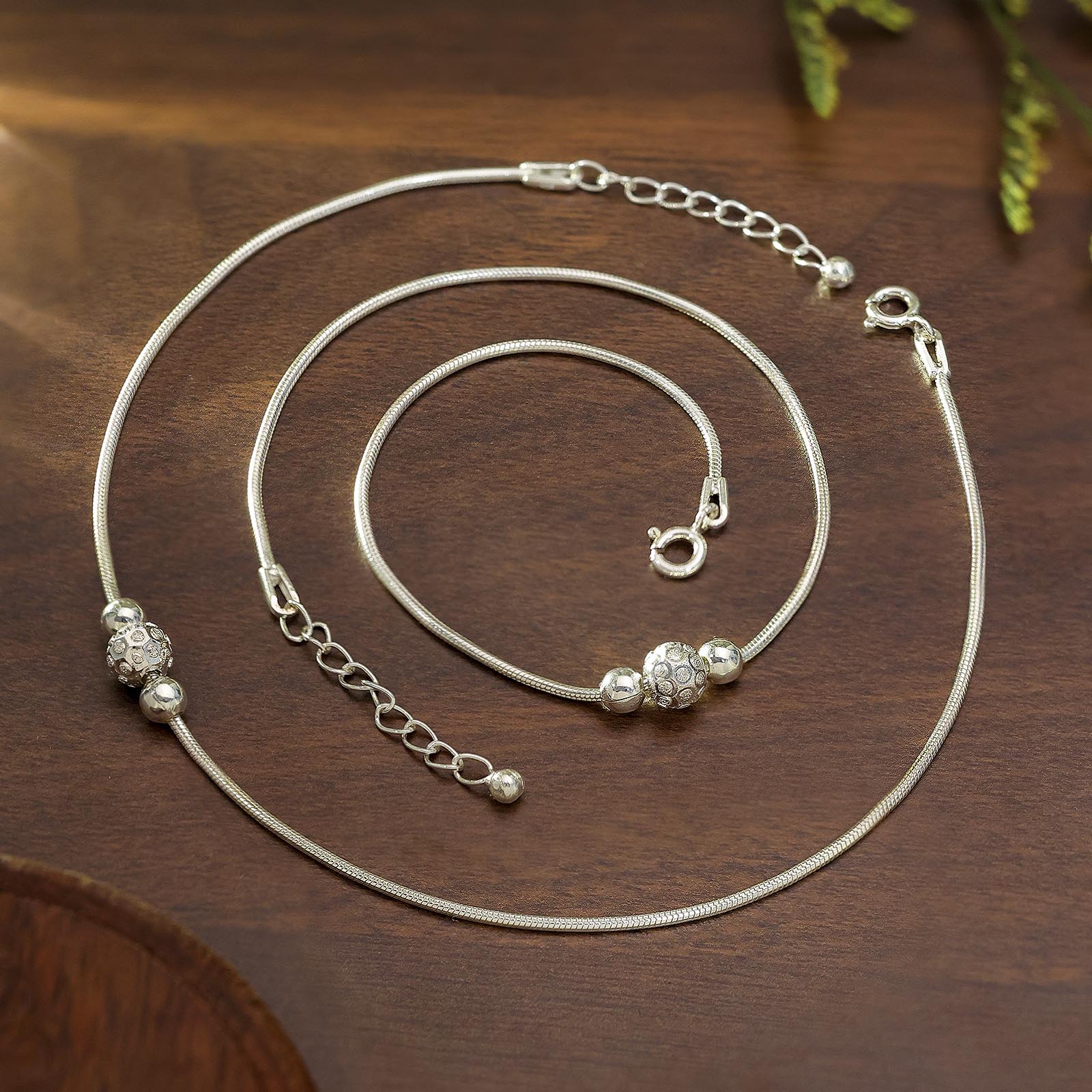 Ball Beaded Thin Silver Chain Anklet for Women - Tweov Jewels