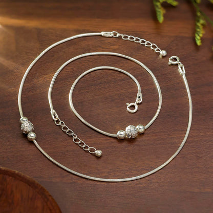 Ball Beaded Thin Silver Chain Anklet for Women - Tweov Jewels