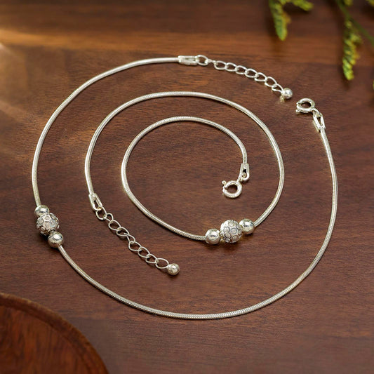 Pure 925 Sterling Silver Ball Thin Chain Anklet for Women
