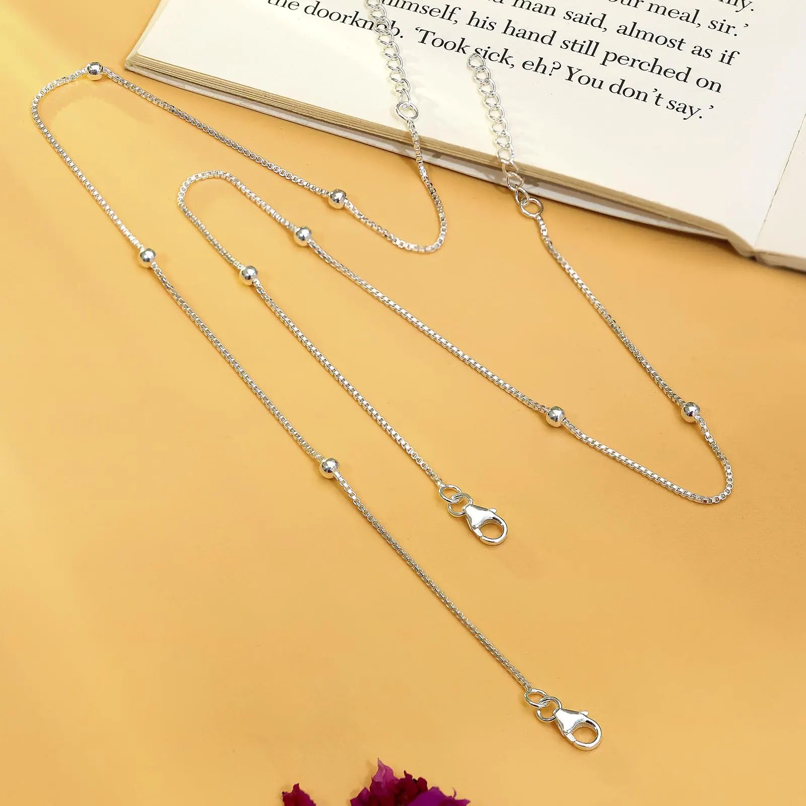 Beaded Silver Box Chain Anklet - Tweov Jewels