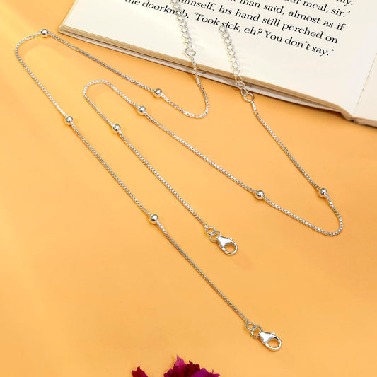 Pure 925 Sterling Silver Ball Beaded Snake Chain Anklet
