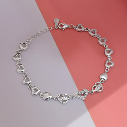 925 Sterling Silver CZ Trendy Heart Bracelet for Women